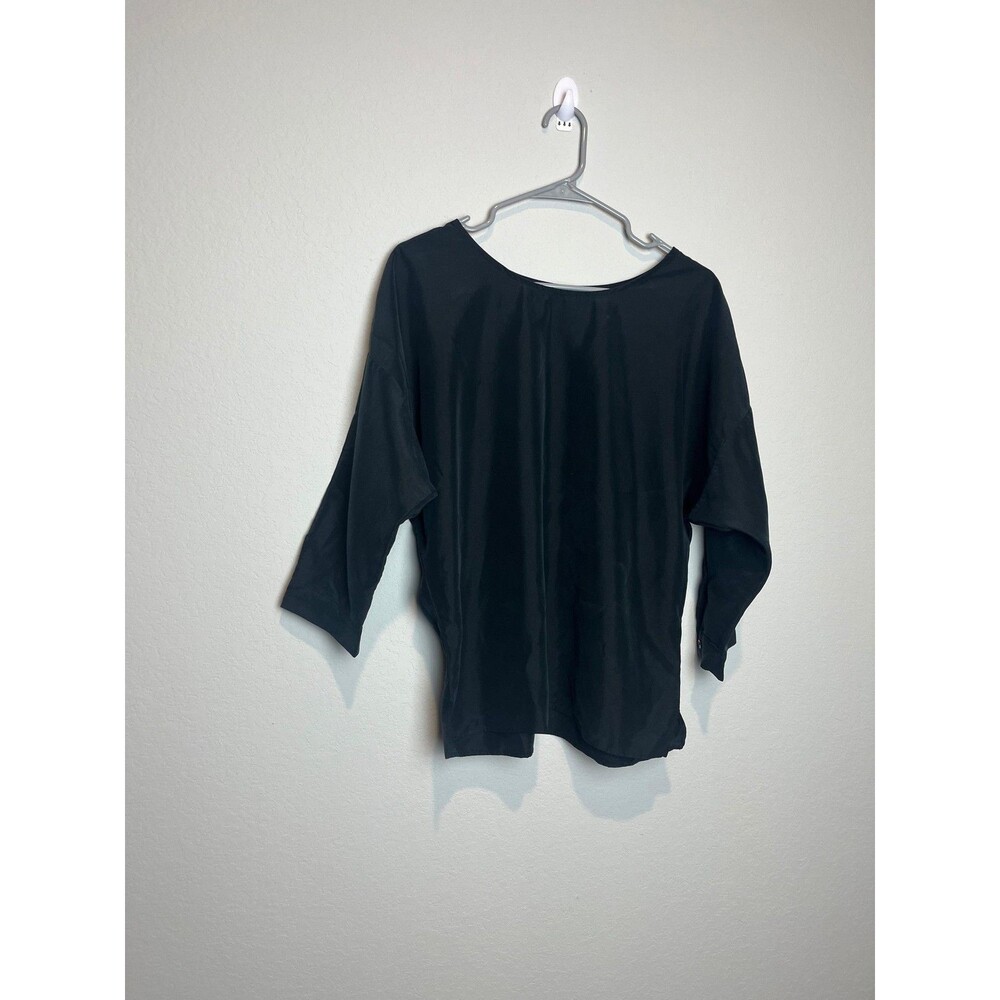 La Garconne Moderne Blouse Womens XS Black Boat Neck 3/4 Sleeve Relaxed Top